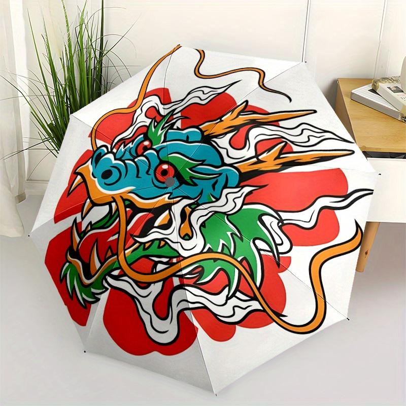 1pc Dragon Artwork Automatic Open/close Folding Umbrella, Compact Portable Travel Umbrella, Perfect Birthday/Christmas, Cute Umbrella, Durab