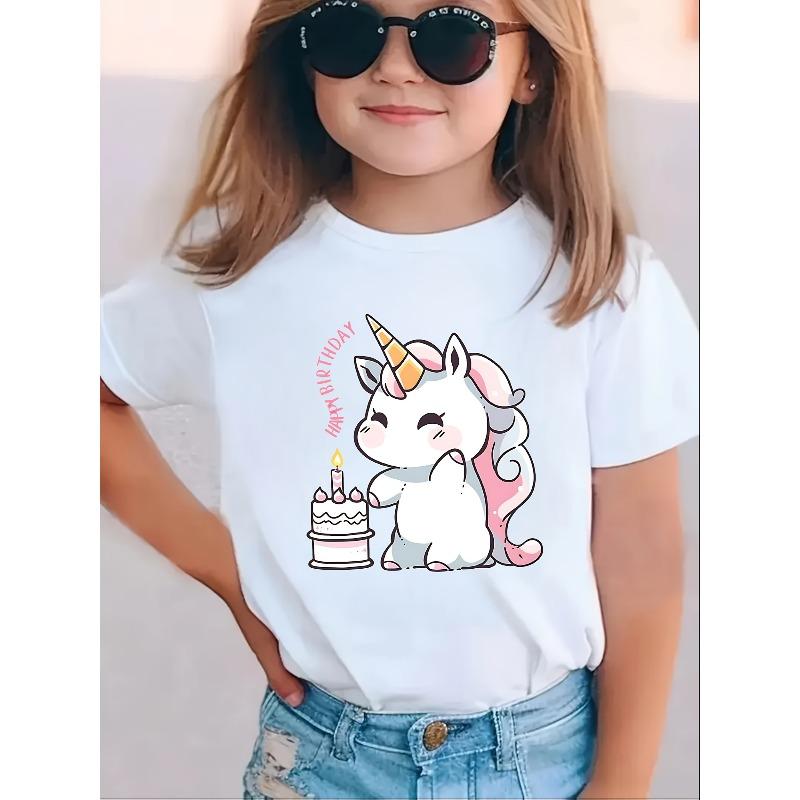 European sizes Girls' Outdoor T-Shirts ( T) Features a Casual And Stylish Unicorn Birthday Theme Print