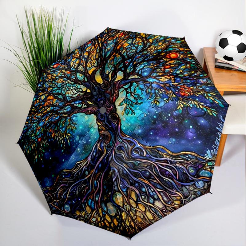 Colorful Tree of Life Umbrella Automatic Open/close, Sturdy Iron Frame & 8-Rib Struct, Umbrella for Women & Men, Christmas Gift