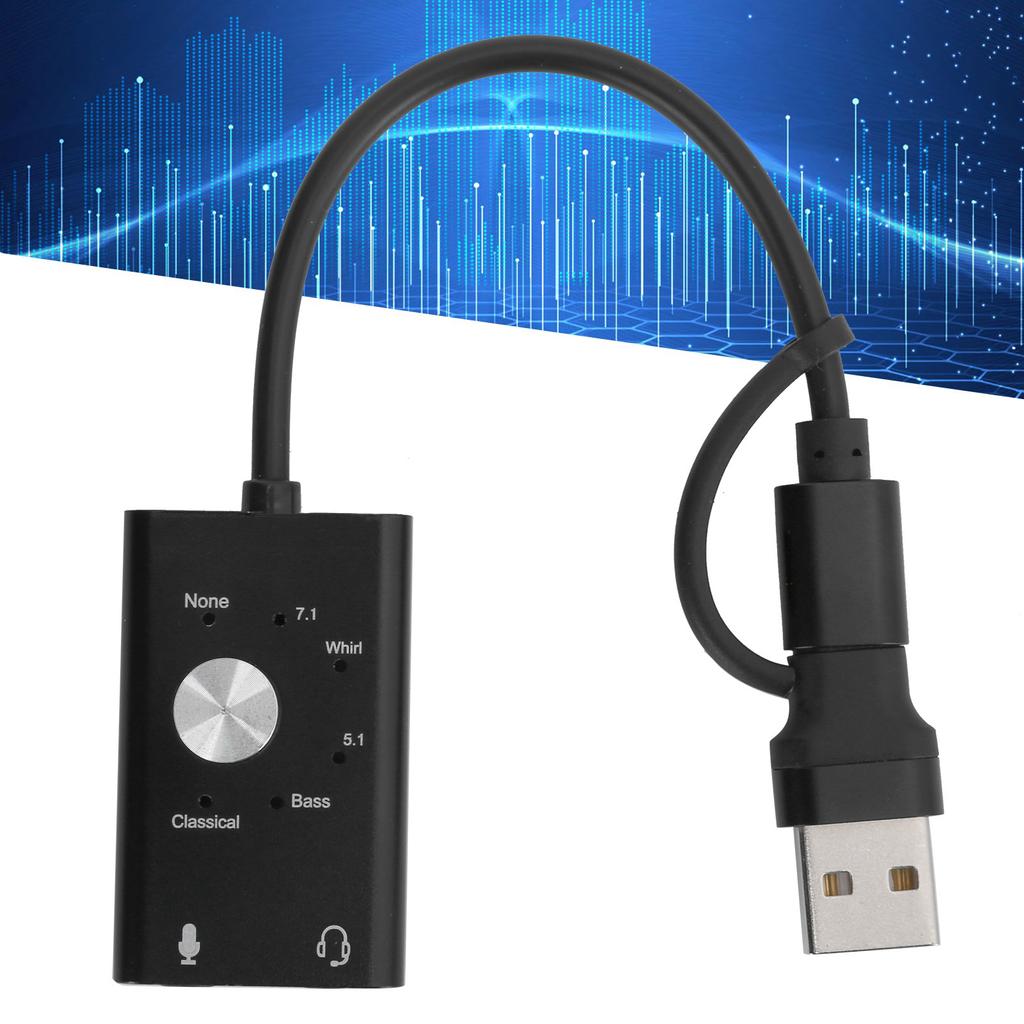TypeC to Audio Sound Card 7.1 Channel Laptop External 2 in 1 Sound Card USB Audio Adapter