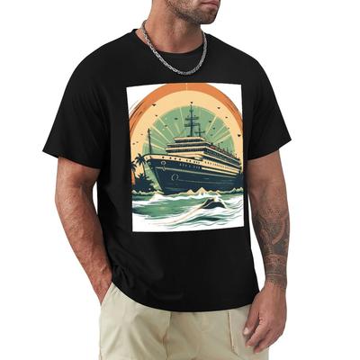 Cruise Ship On a Sunrise TShirt Long Lasting Casual TShirt