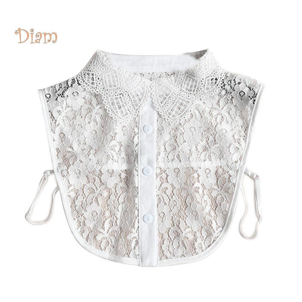 Miss Sugar Donna Pizzo Finto Bianco Nero Camicia Collo a Bottone Accessorio Blusa Staccabile