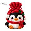 Christmas Pouch Craft Set Crochet Kit, DIY Santa Snowman Pouch, Cute Penguin Elk Bear Knitting Supplies Designs, Storage Bag Kit for Beginners,