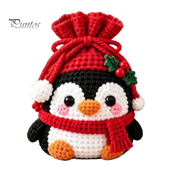 Christmas Pouch Craft Set Crochet Kit, DIY Santa Snowman Pouch, Cute Penguin Elk Bear Knitting Supplies Designs, Storage Bag Kit for Beginners,