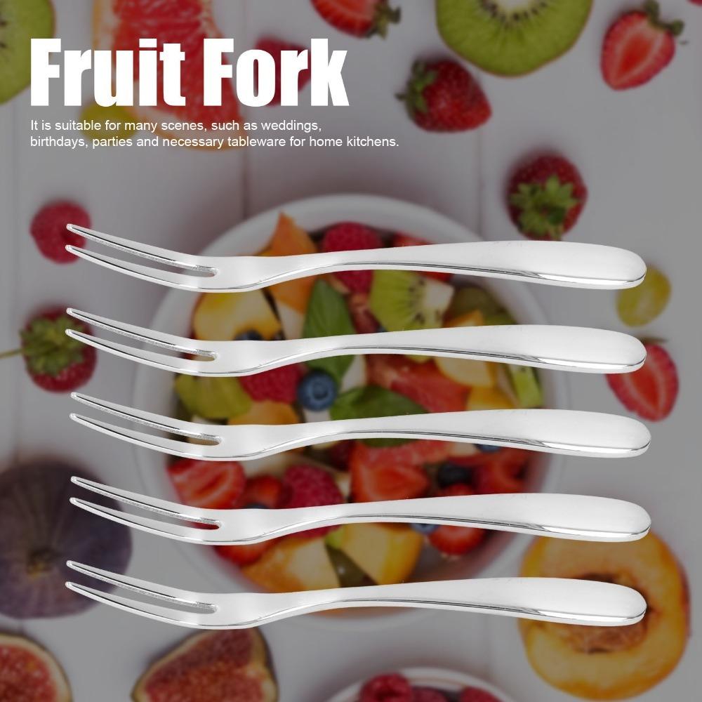 5Pcs Rustless Steel Dessert Fork Polished Edge Cocktail Fork Portable Seafood Fork Party Use