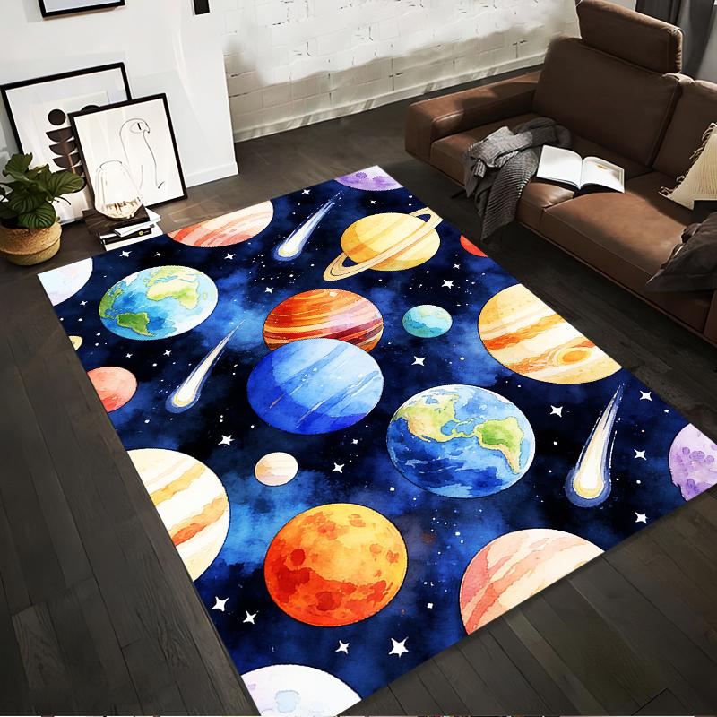 Colorful Space-Themed Carpet with Planets, Stars, and Comets Design Suitable for Use As an Anti-slip for Living Room Bedroom Sofas