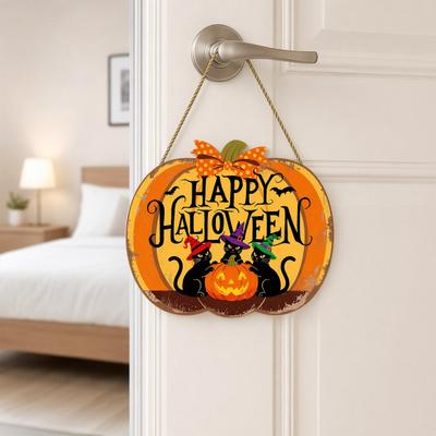 Placa de Porta Feliz Halloween, Cabide de Abóbora de Madeira Assustadora para Porta da Frente, Decoração para Pendurar na Parede da Varanda da Fazenda