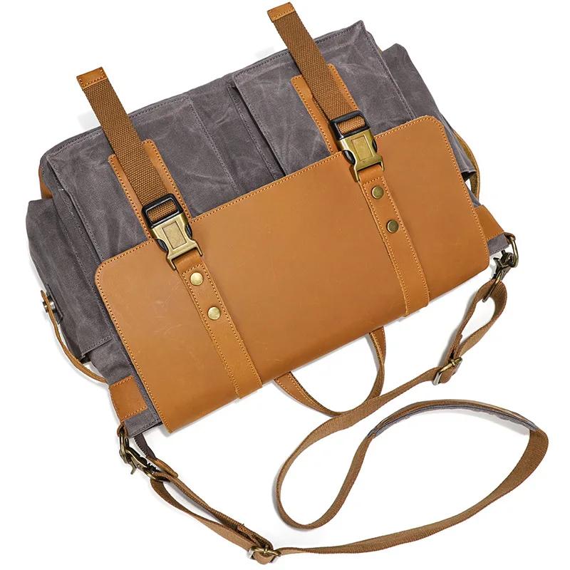 Vintage Leather Canvas Women's Men's Messenger Bag - Crossbody Shoulder Sling Casual Bag