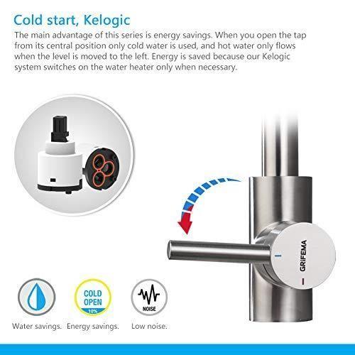 Mitigeur d'evier de cuisine - grifema g4008 - bec pivotant 360° - acier brossé