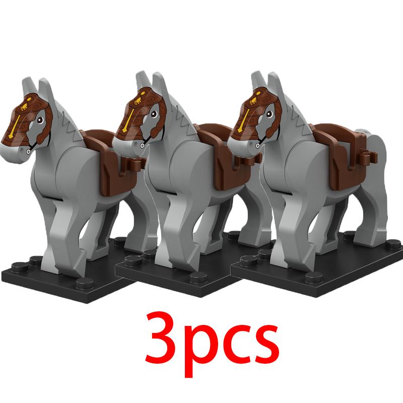 Mittelalterliche Militärburg Ritter Bausteine Reitpferd Wolf Bär Elefant Tier Weste Waffe Fahne Sattel Spielzeug Ziegelstein Geschenk A06