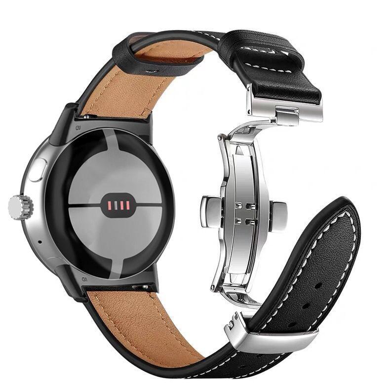 Genuine Leather Strap for Google Pixel Watch/Pixel Watch 2 Metal Butterfly Buckle Band Replacement Bracelet Watchband Accessories for Pixel Watch