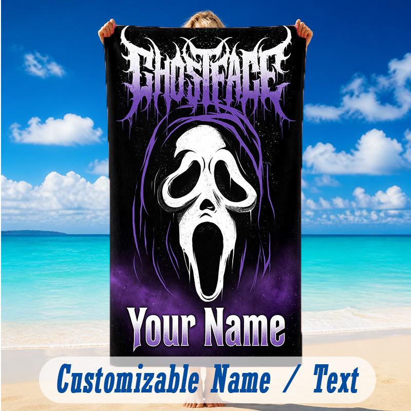 Beach Towel Custom Name Text, Quick Dry Large Towel For Beach HomeScream Ghostface