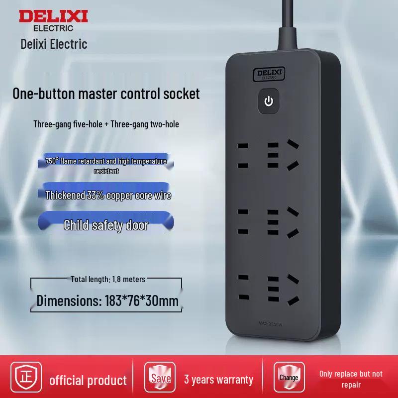 Delixi Multi-Function Extension Cord Power Strip for Home/Dorm with Multi-Socket Converter