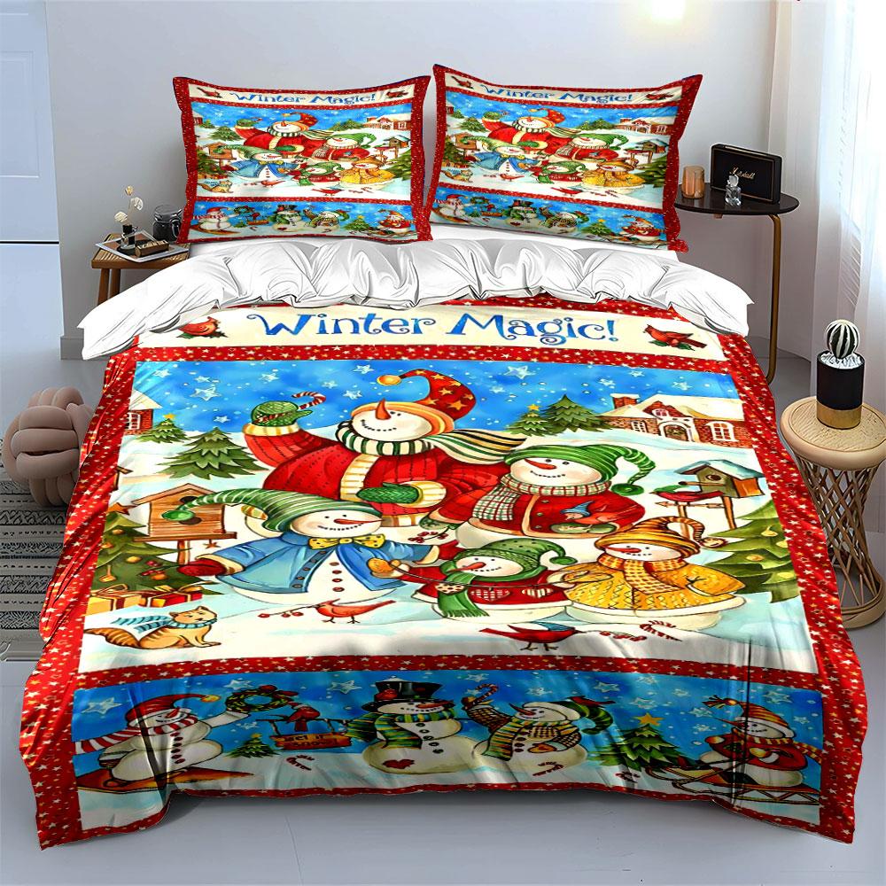 Snowmen and festive trees. Bedding sets Duvet cover sets Duvet covers Pillowcases(1 * Duvet Cover 2 * Pillowcases without duvet insert)