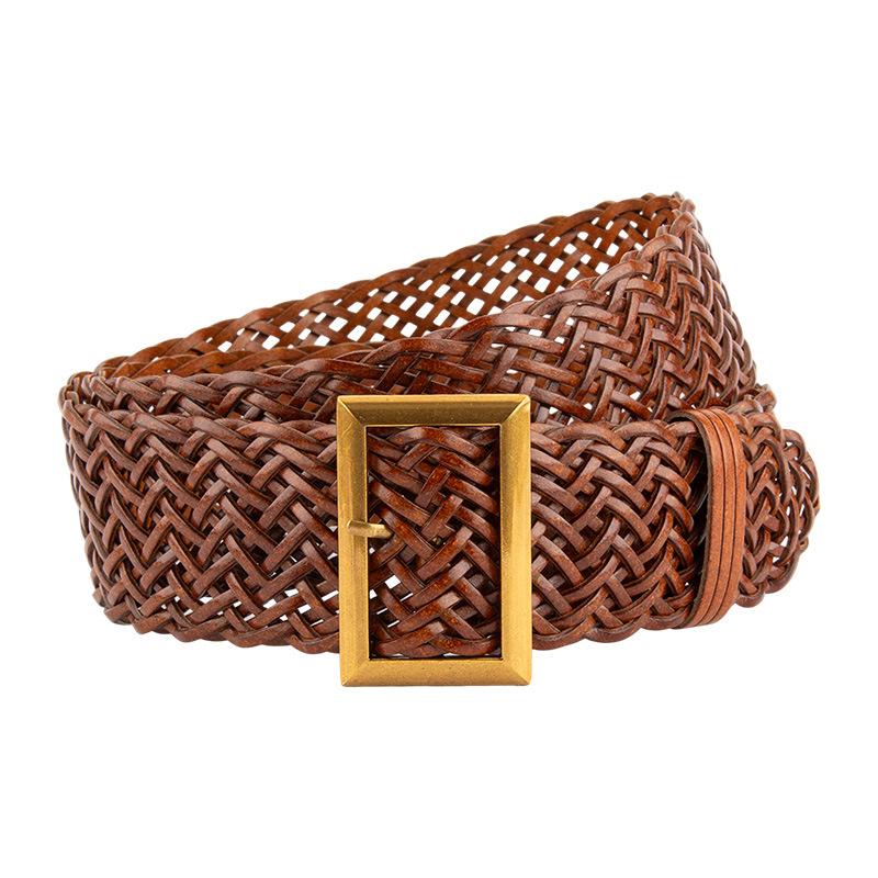 European and American French Ins Braided Belt Women's Retro Alloy Buckle Dress Belt Casual Women's Belt
