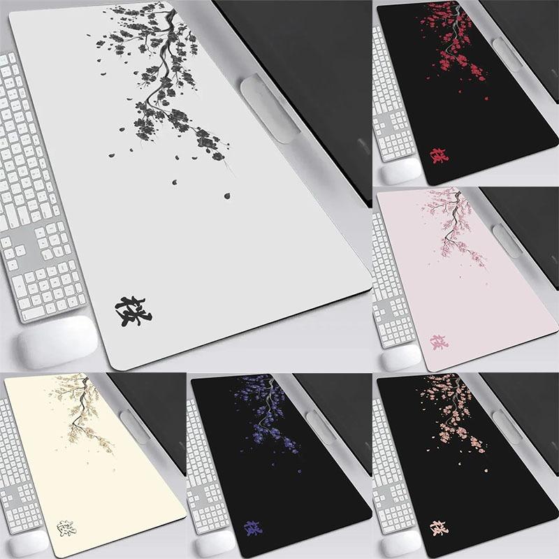 Podložka pod myš Japonská třešeň XXL Šedá Laptopy Herní podložka na stůl Sakura Podložka pod myš Anime Kancelář Hráč Klávesnice Počítačový stůl Koberec
