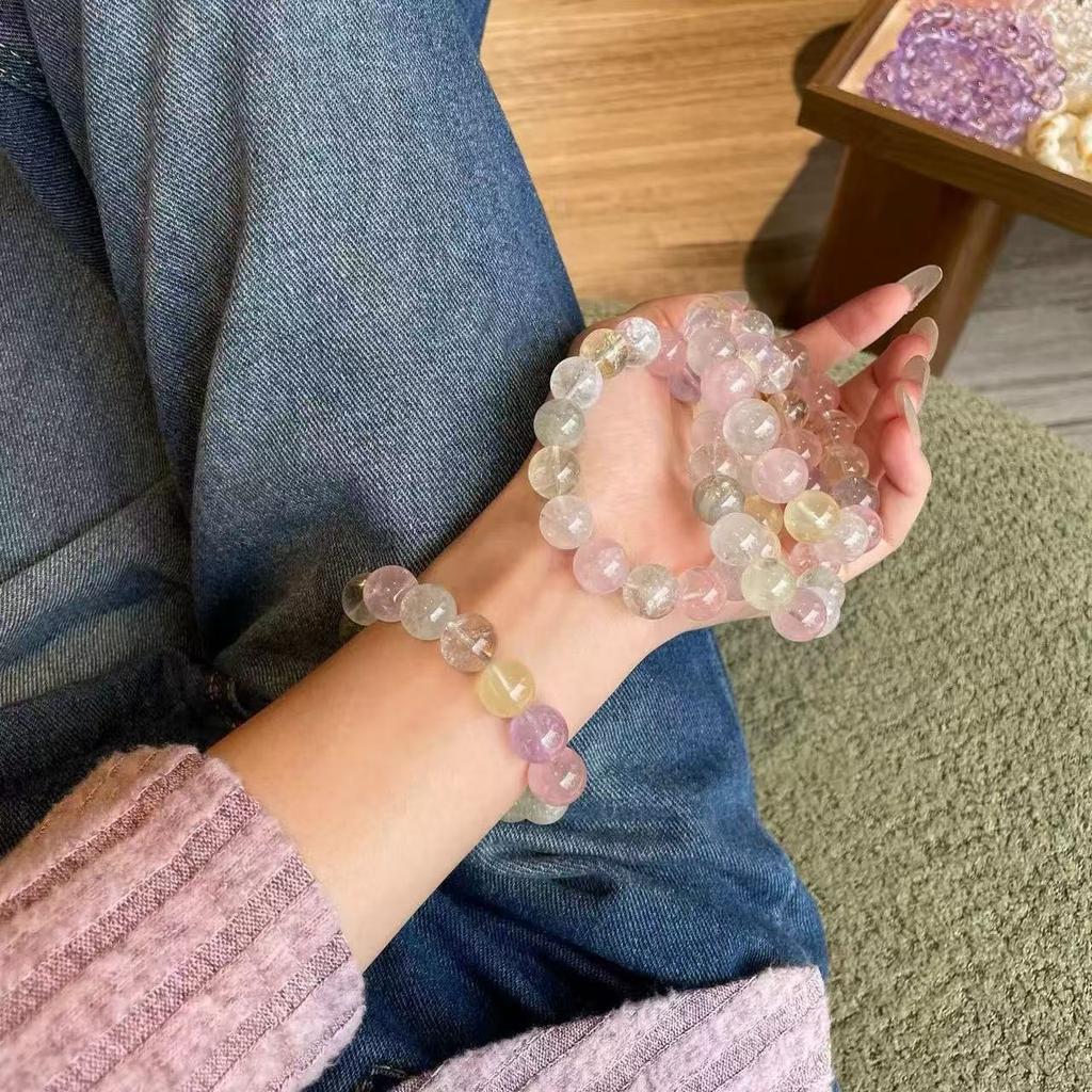 Natural Ice Cream Crystal Bracelet, New Chinese Style Colorful Fluorite Bracelet for Women, Dopamine European and American Crystal Bracelet