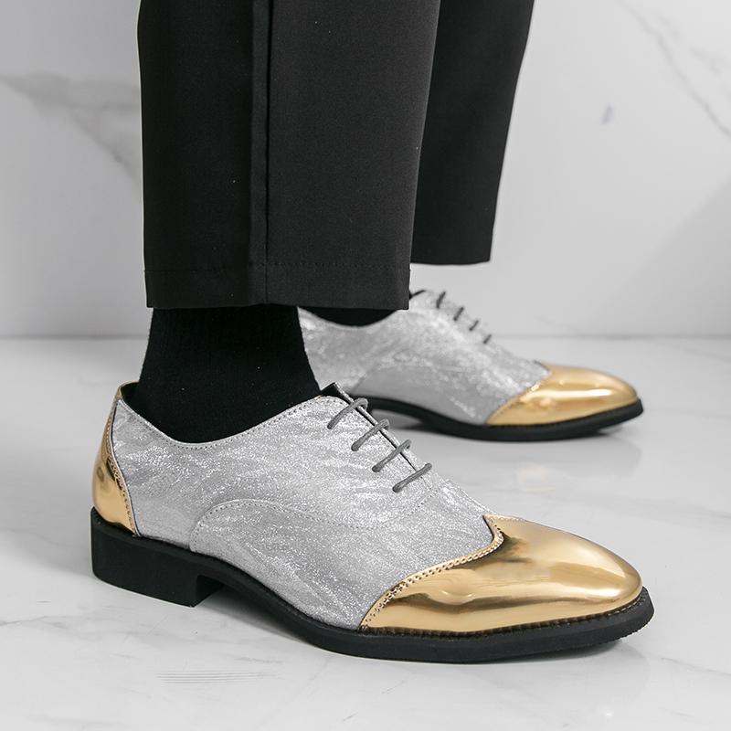 Men Derbys Gold Silver Wedding Dress Dance Shoes Leather Shoes Business Formal Shoes Tuxedo Prom Blazers Shoes Large Size