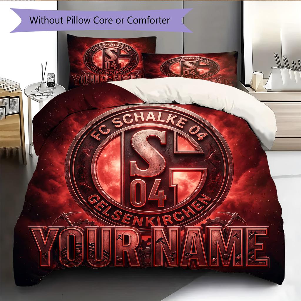 Custom Name Schalke 04 Pattern Bedding Quilt Set  Home Decoration  Gift (1 * duvet cover + 2 * pillowcase  without core)