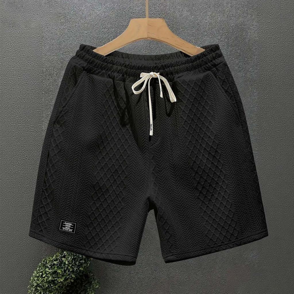 Shorts For Mens  Cozy Texture Embroidered Casual Stretch Elastic Waist Shorts With Pockets