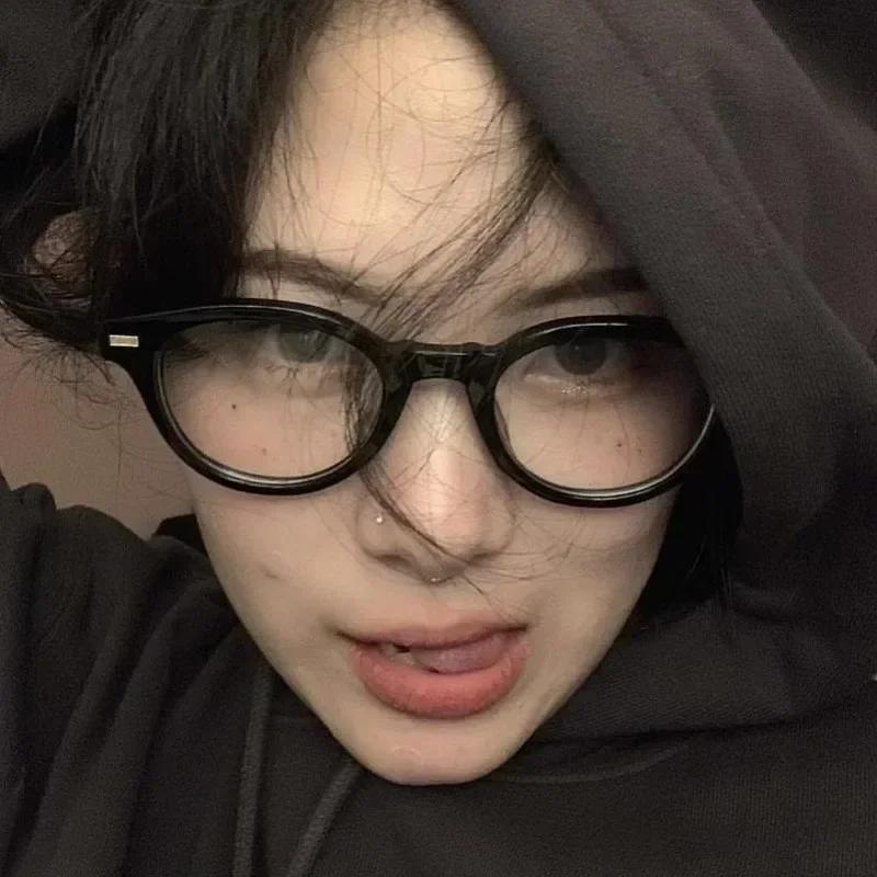 Fashion Hip-hop Y2K Millennium Glasses Vintage Style Premium Oval Black Frame Glasses Sweet Cool Narrow Small Oval Eyeglass