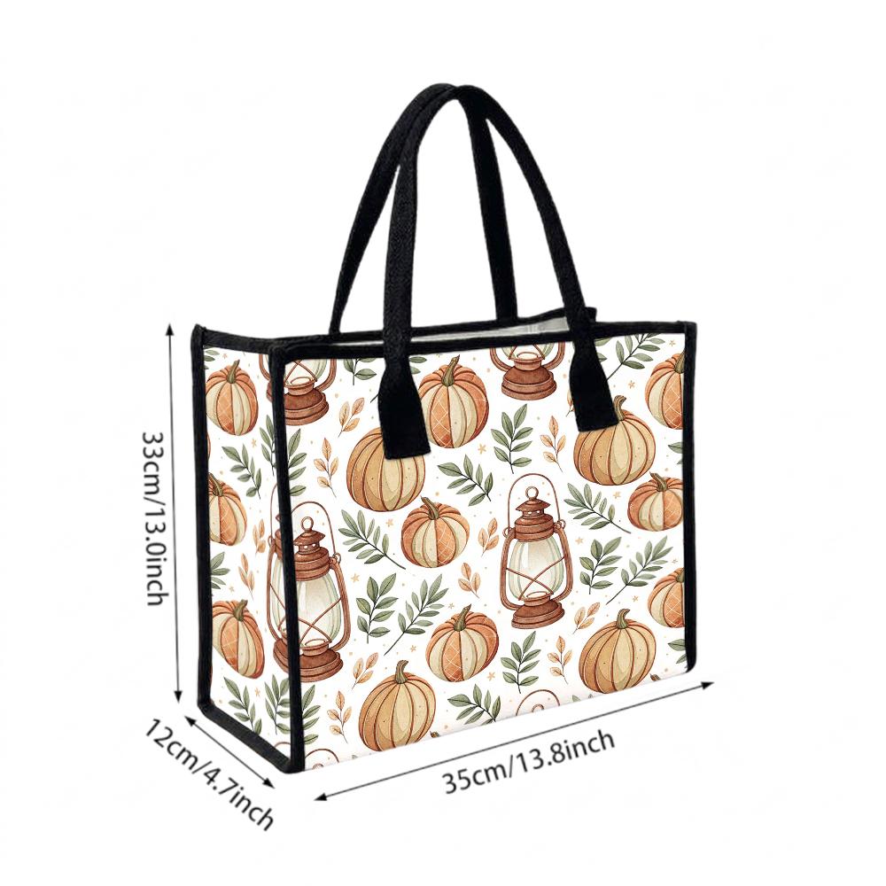 Autumn Pumpkin Print Tote Bag Casual Large Capacity Portable Daily Shopping Handbag