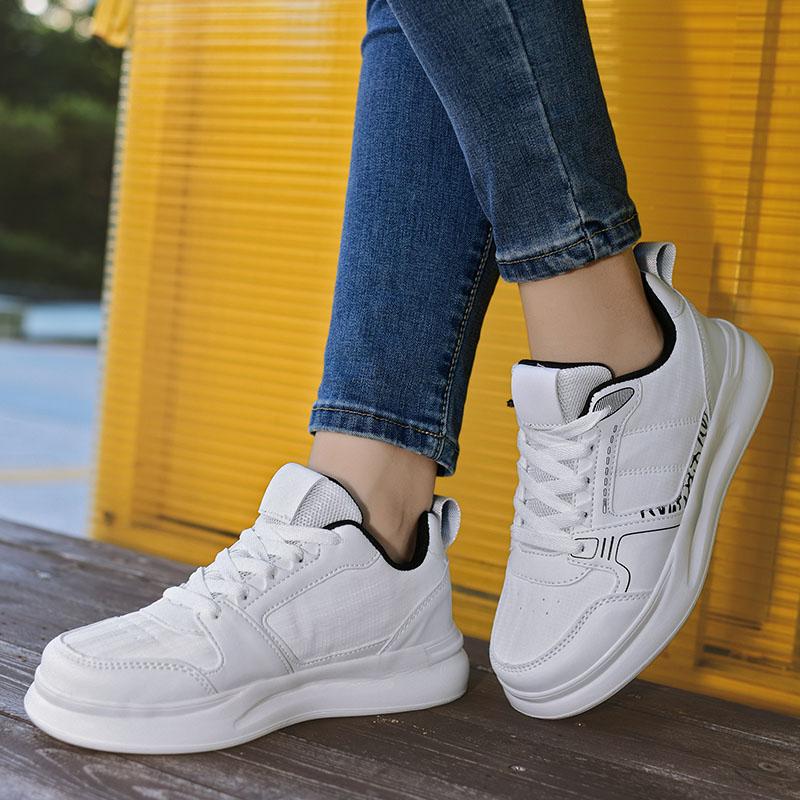 Vulcanize shoes for women, classic sports shoes, lace-up, skateboard, walking, white running sneakers