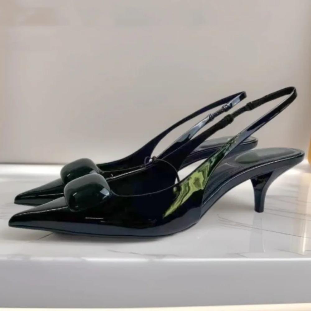 

Pointed Toe High Heeled Women Summer Sandals Elegant Trend Designer Dress Party Office Lady Shoes Patent Leather Stilettos 35 чёрный