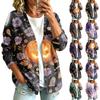 Women's Casual Long Sleeve Jacket with Halloween Print for Fall Daily Wear