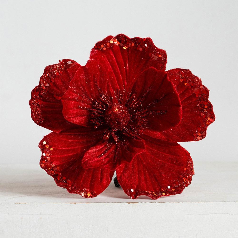 Velvet Fabric Glitter Christmas Flower Sparkling Christmas Tree Magnolia New Year