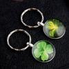 Green Lucky Clover Crystal Glass Keychain with Four-Leaf Clover Charm