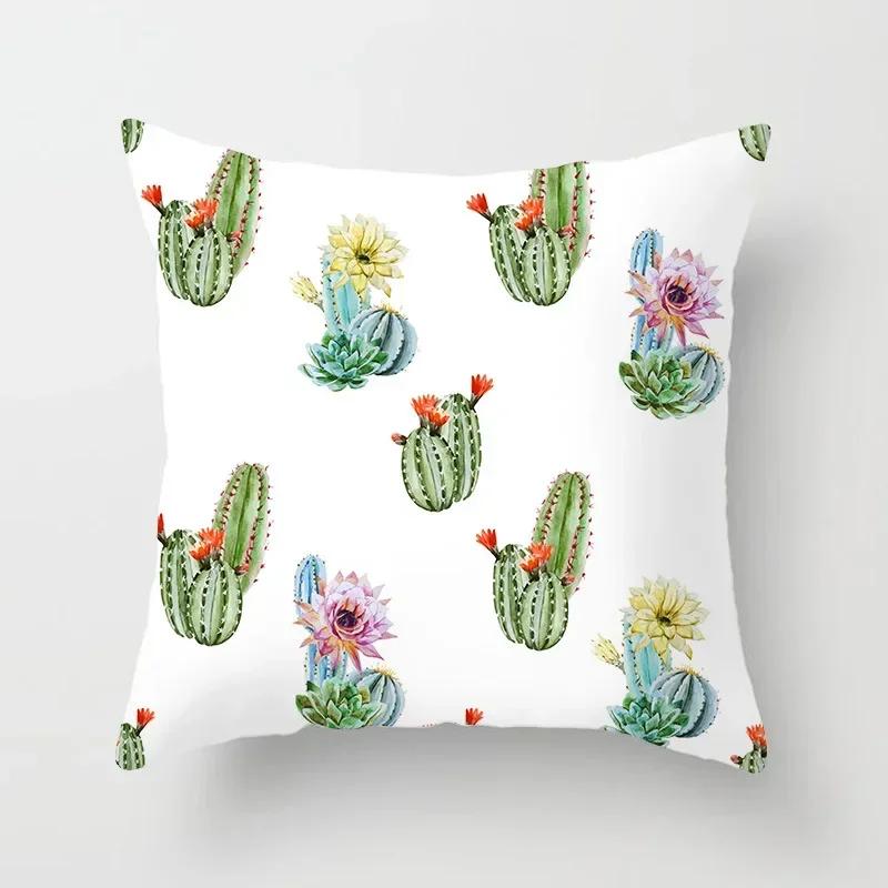 Tropical Cactus Summer Plants Pattern Double-sided Printed Pillow Cover Short Plush Suitable Living Sofas Throw Cushion Cover