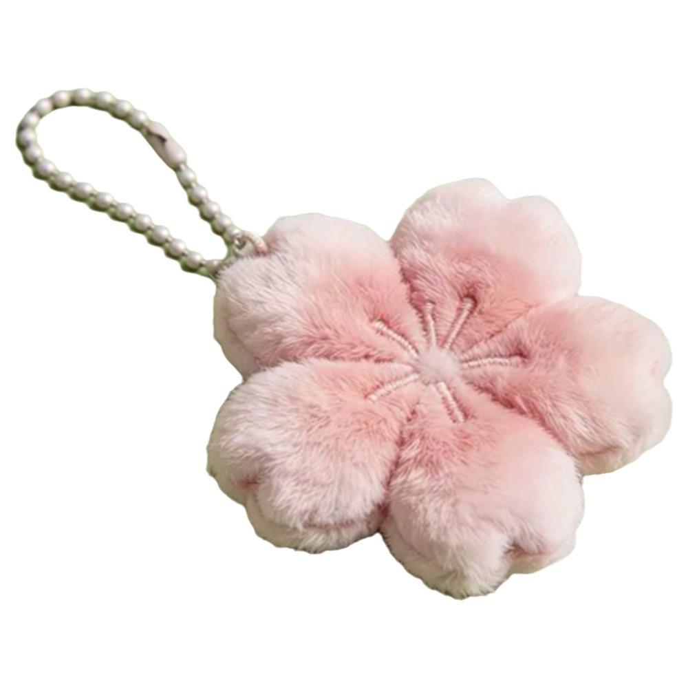 Sweet Plush Flower Keychain Friendship Fluffy Flower Pendant Cherry Blossom Pendant  Gifts Bead Chain