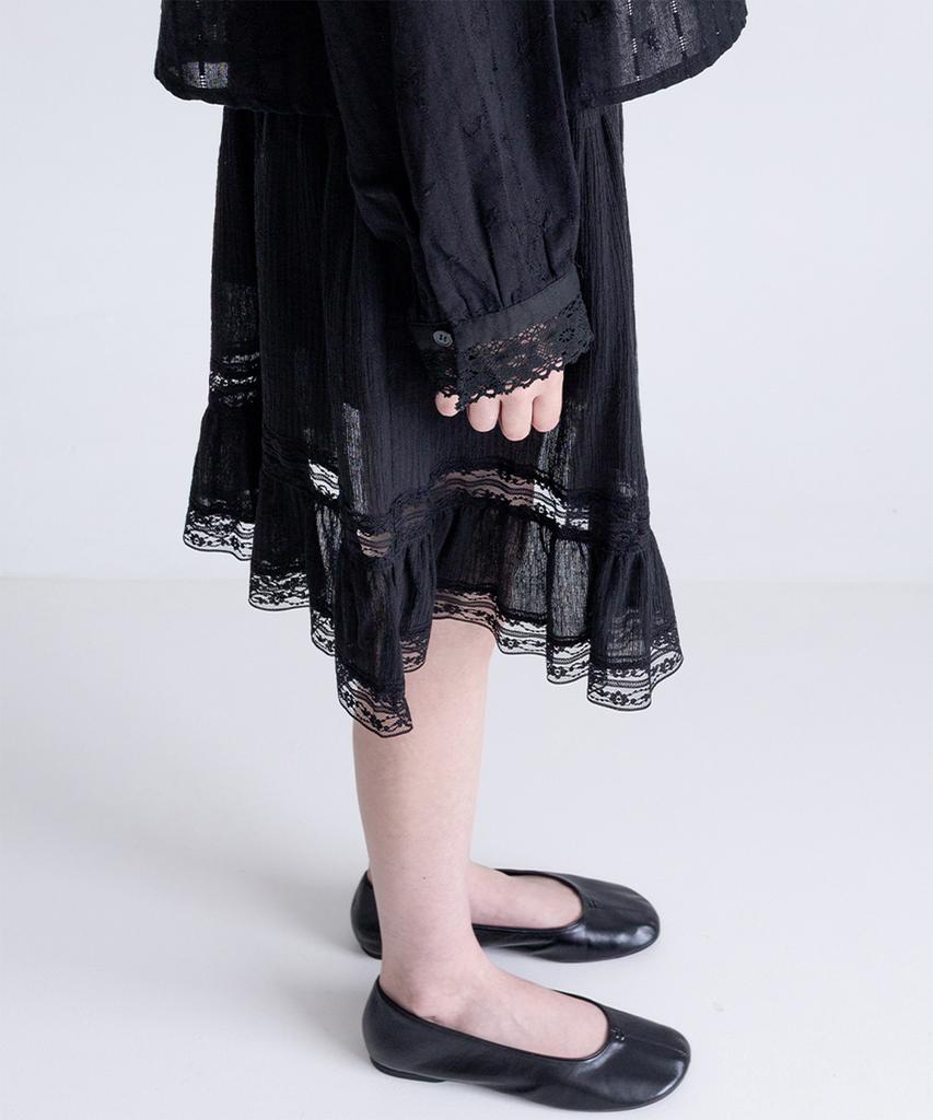 Yansisi Sheer Lace Midi Skirt - Black