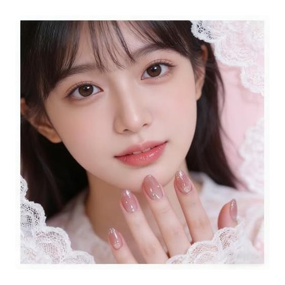 Nail Tips 24 Pieces Ballet Autumn/Winter Very Short Popular Nail Stickers False Nails Cute False Nails 3D Nails Round Tips Fashion Nails Wedding