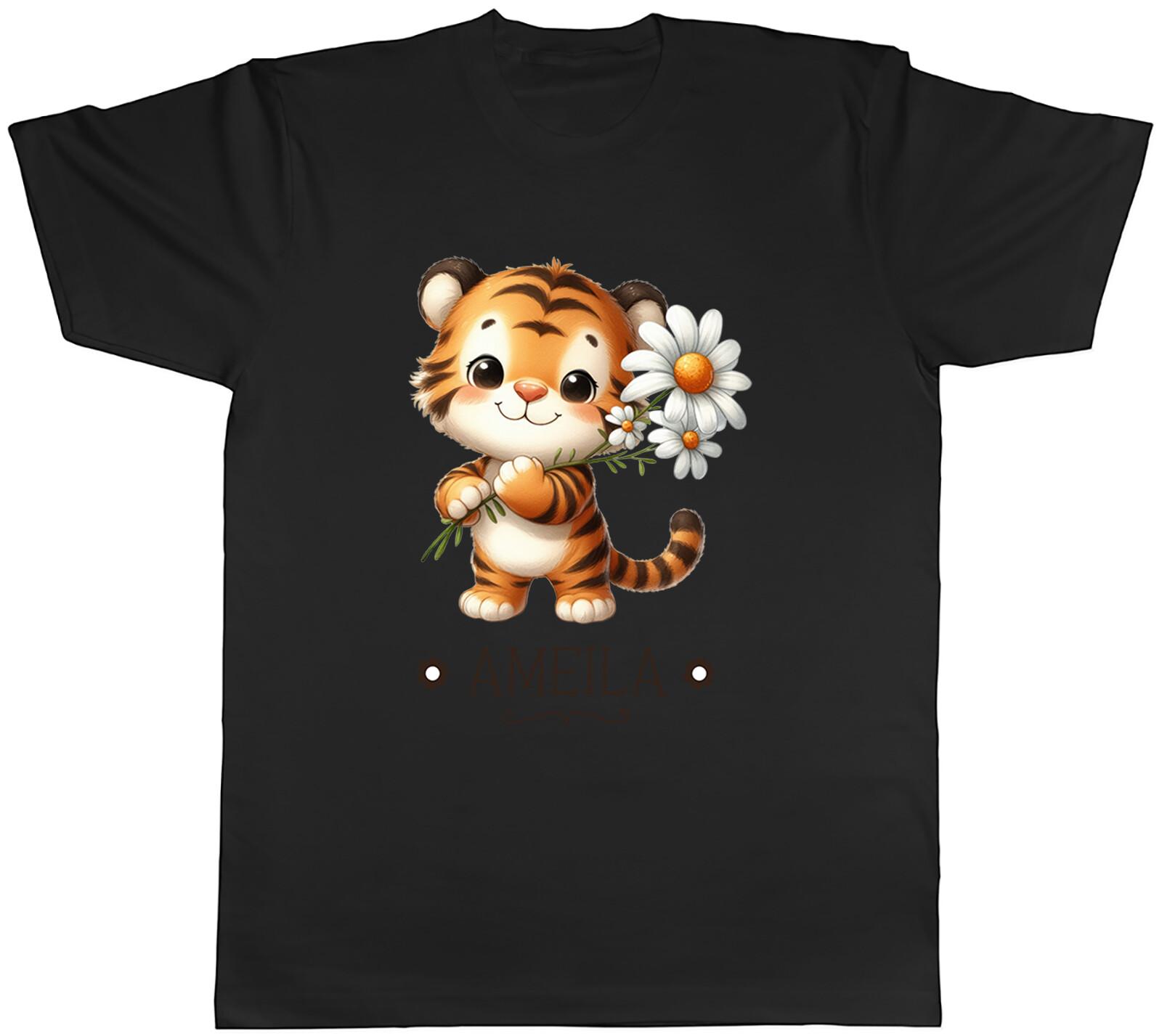 Personalised Tiger Daisy Flower Mens T-Shirt Forest Animal Floral Tee Gift L