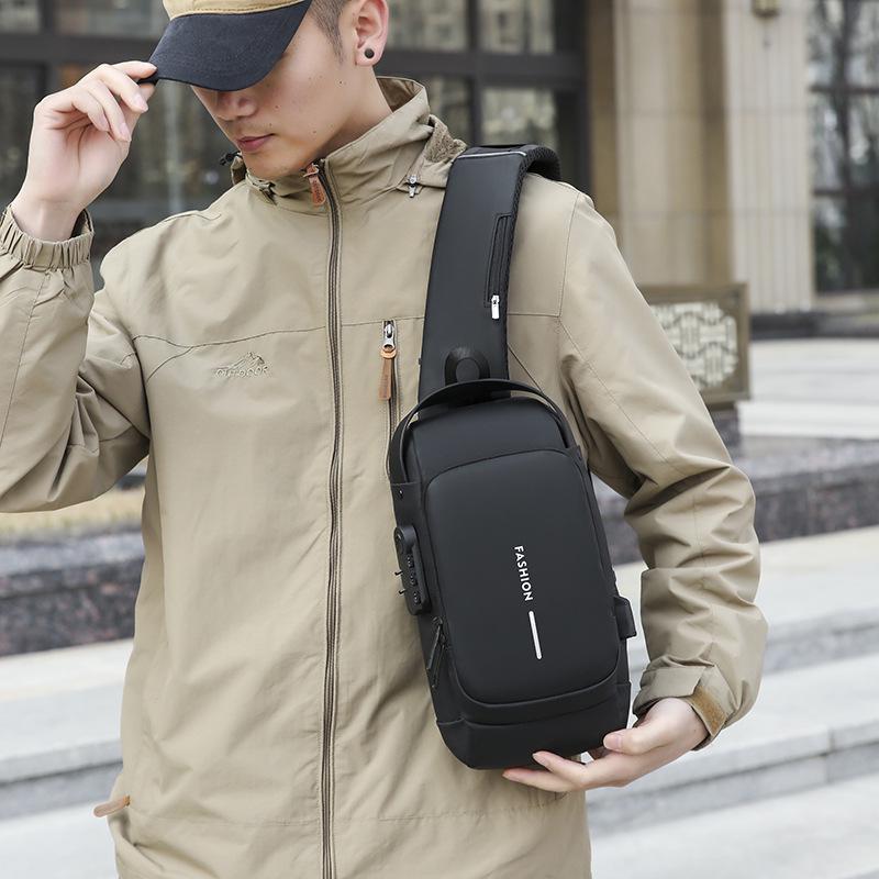 Borsa a tracolla antifurto da uomo per moto - Borsa da petto casual estiva a spalla singola con lucchetto a combinazione