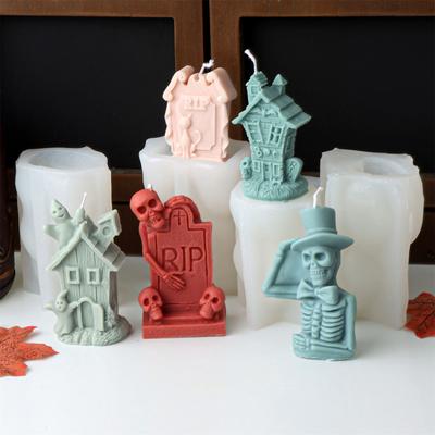 Artistic Silicone Candle Molding Tool Halloween Ghost House Tombstone Skeleton Silicone Candle Mold for Spooky Decors