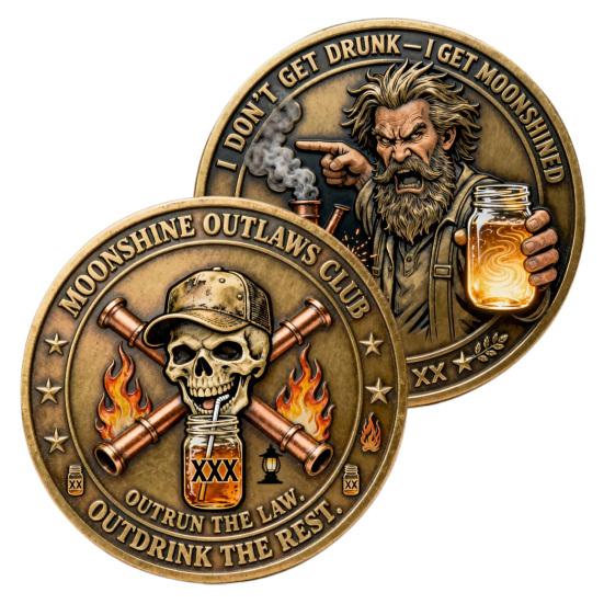 Moonshine Outlaws Club Collectible Coin Double-Sided Vintage Metal Drinking Skull Souvenir Coin Collectors Keepsake Token Gift