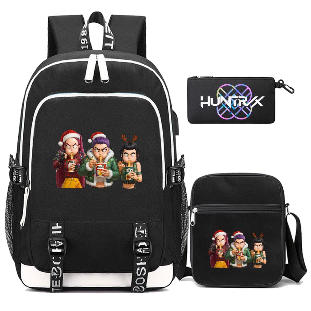 3Pcs/set Anime Kpop Demon Hunters Printed Backpack with Shoulder Bag Pencil Case for Teenager Girl Boy Bookbag Large Capacity Waterproof Travel Bag