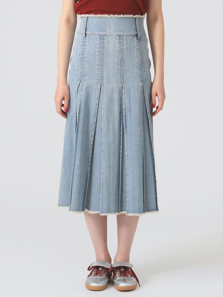 Ray Beams Women's Denim Tucked Midi Skirt, Blue 1