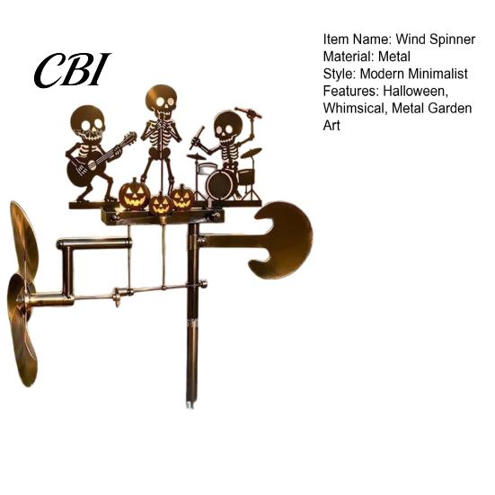 Skeleton Rock Trio Metal Wind Spinner Halloween Spinner, Handmade Kinetic Garden Sculpture Whimsical Outdoor Decor for Yard Lawn Decor, Unique Musical
