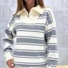 Ladies' Fashionable And Comfortable Half Zip Lapel Contrasting Loose Striped Knitted Top