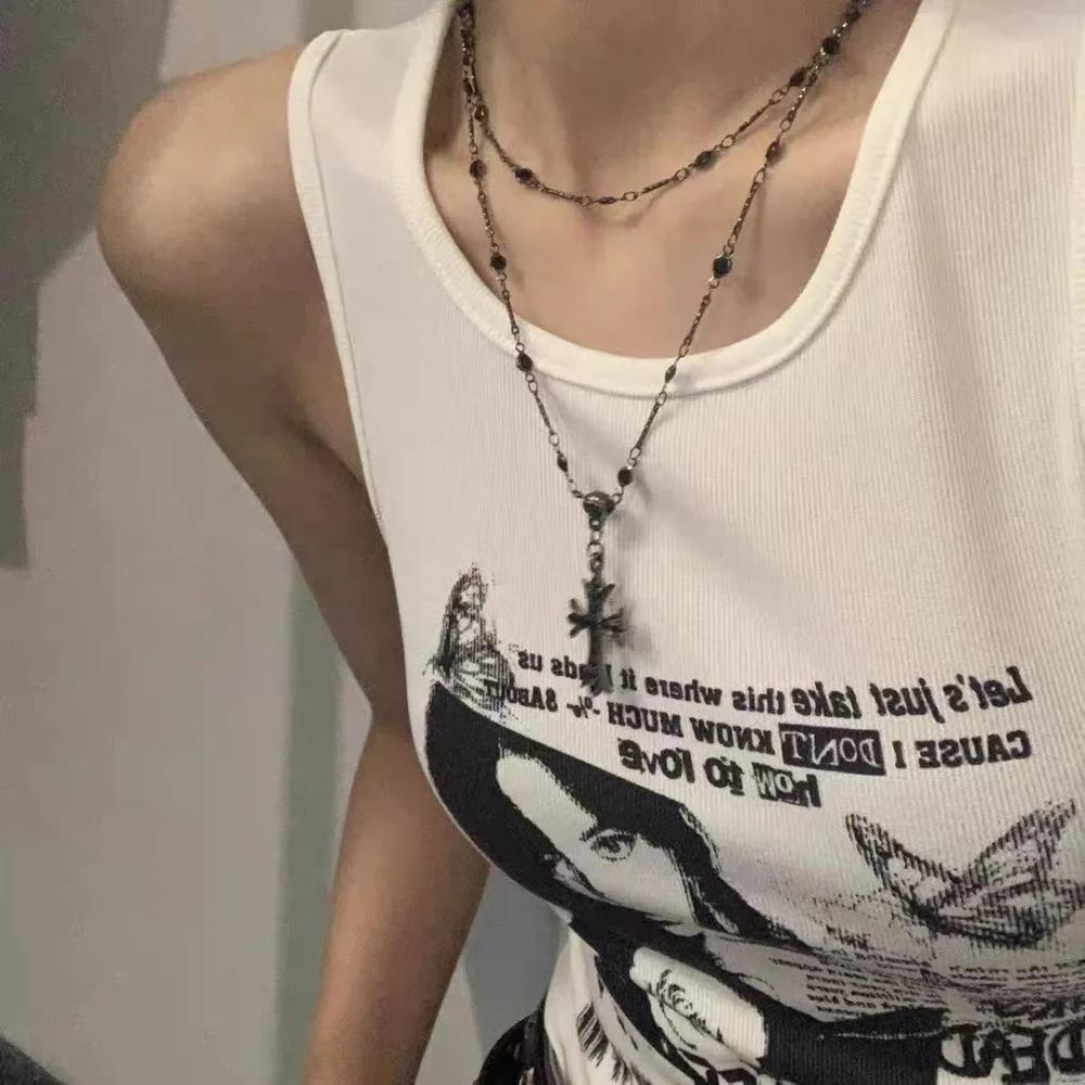 

Готический крест, черные подвески, цепочка, с цирконом, модные, для женщин, циркон чёрный