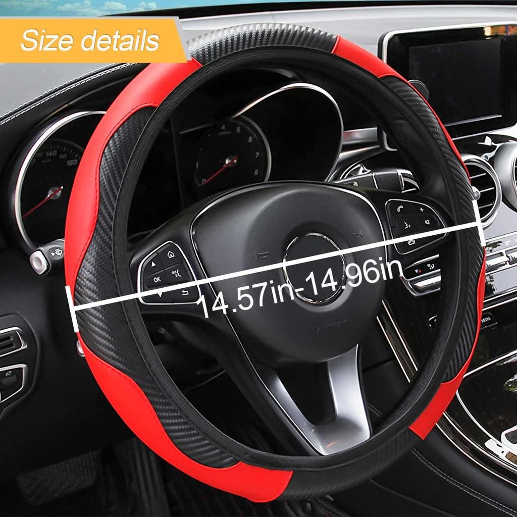 Car Steering Wheel Cover, Microfiber PU Leather Elastic Carbon Fiber Auto Steering Wheel Protector, 15 Inch Breathable Anti-Slip For Women Men, Car