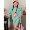 Conjunto de Camiseta Gráfica Divertida de Capibara para Niños de Verano Cuello Redondo Mangas Cortas Pantalones Cortos con Cintura Elástica Conjunto de 2 Piezas Ropa Casual para Niñas