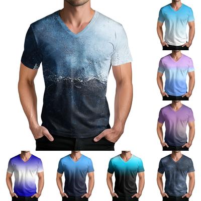 Herrenmode Bedrucktes V-Ausschnitt Kurzarm T-Shirt