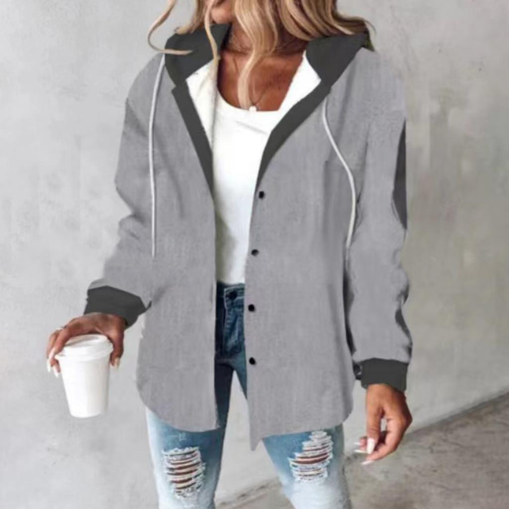 Women's Casual And Fashionable Large Plaid Pattern Patchwork Hooded Button Jacket