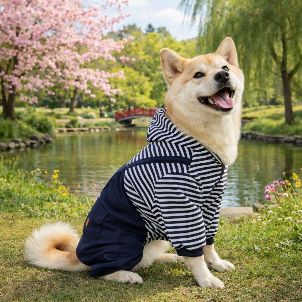 Four Legged Pet Dog Jumpsuit Striped Pet Sweatshirt Dog Outfit Dog Clothing  Autumn Winter Season