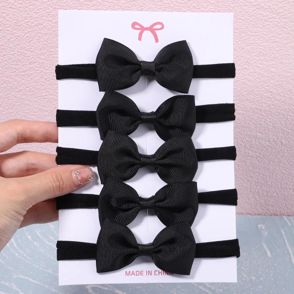 5/6Pcs Girls Solid Color Bowknot Headband For Baby Kids Grograin Ribbon Headwear Hair Bands Infant Hair Accessories